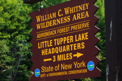 Sign featuring Whitney Wilderness trails