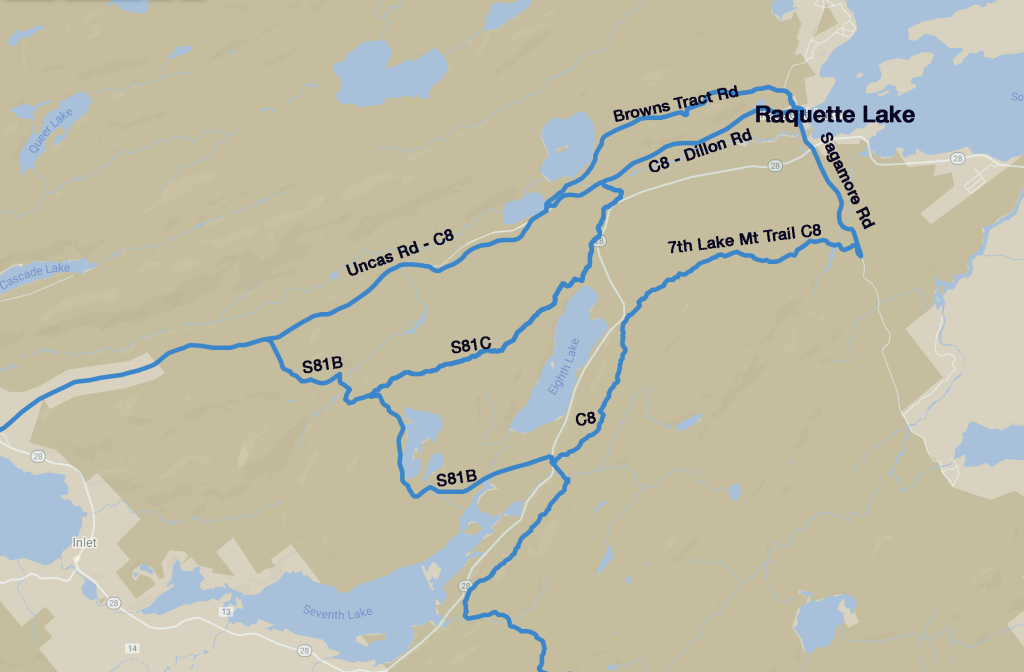 Map of Raquette Lake Trails